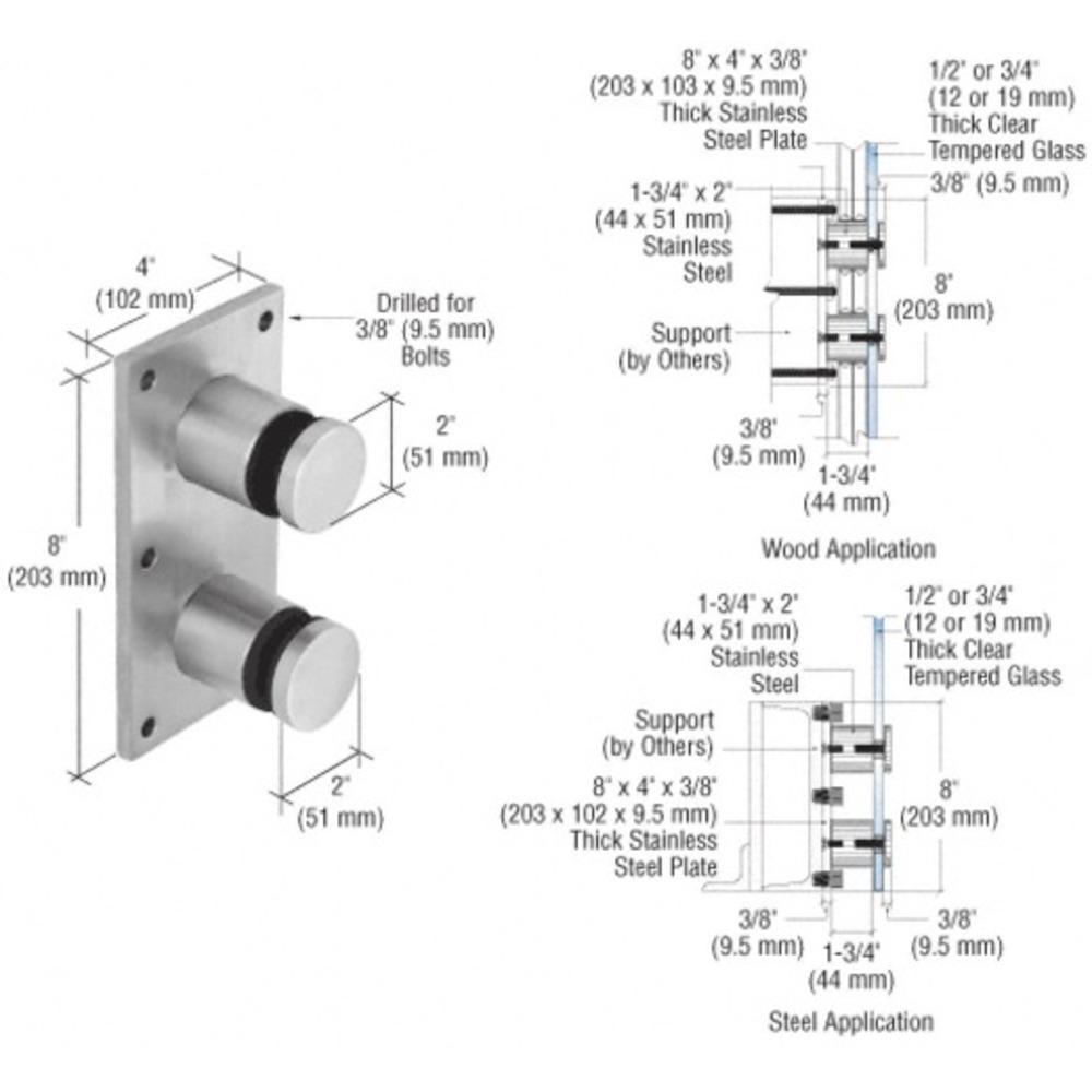 Steel Standard 2 Glass Rail Standoff Fitting With Mount